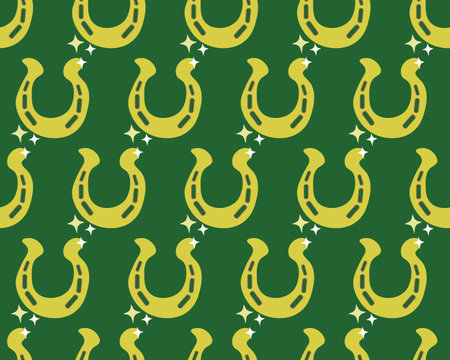 Seamless pattern with horseshoes on green background. Vector illustration.のイラスト素材