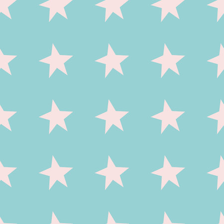 Seamless pattern with pink stars on turquoise background.のイラスト素材