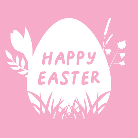 Happy Easter card with egg and grass on pink background. Vector illustration.のイラスト素材