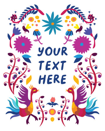 Floral frame with birds and flowers. hand drawn vector illustration.のイラスト素材