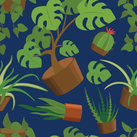 Seamless pattern with houseplants in pots. vector illustration.のイラスト素材