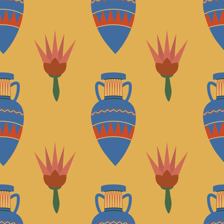 Seamless pattern with ancient egyptian vases. vector illustrationのイラスト素材