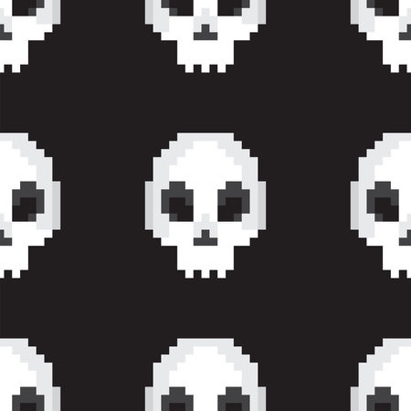 Seamless pattern of pixel skull on a black background. vector illustration.のイラスト素材
