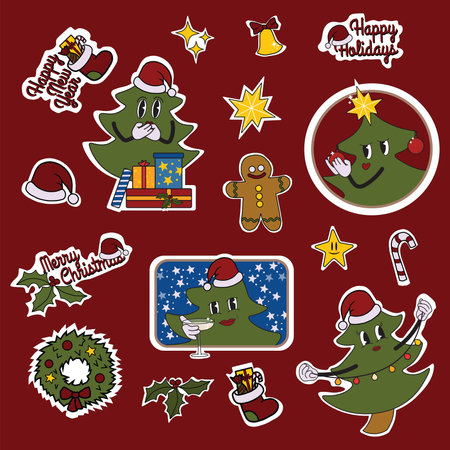 Set of Christmas stickers, labels and design elements in vector formatのイラスト素材