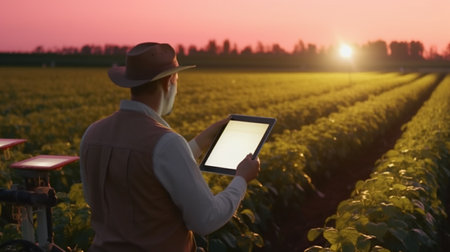 farmer using tablet Advancing Agriculture with AI and 5G created with generative ai technologyの素材