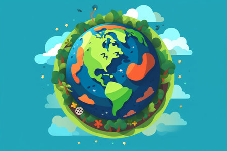 animated ilustration of earth day concept with glass globe AI generated illustrationの素材