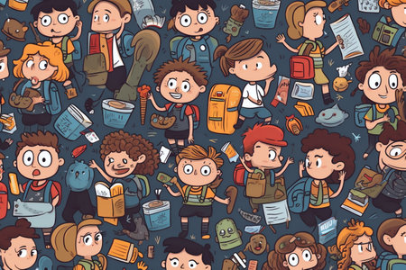 Teacher day background seamless diverse students, teachers, classrooms AI generated illustrationの素材