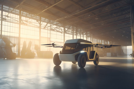 cutting-edge delivery truck equipped with state-of-the-art drones for advanced last-mile delivery capabilities, providing maximum efficiency and speed for package delivery ai generated illustrationの素材