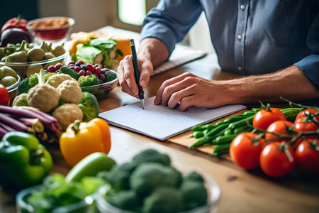 person choosing healthy food options and preparing list of products ai generated artの素材