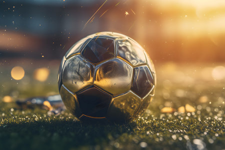 Focus on the details of modern gold soccer ball ai generated artの素材