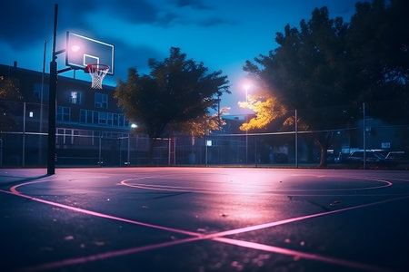 outdoor basketball game court at dust blue hour ai generated artの素材