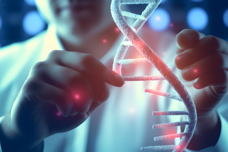DNA molecule Doctor check analysis chromosome DNA genetic of human on virtual interface. Medicine. Medical science and biotechnology ai generated artの素材