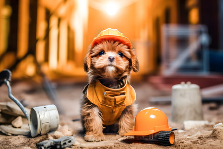 sweet dog handyman worker outfit, ai generated artの素材