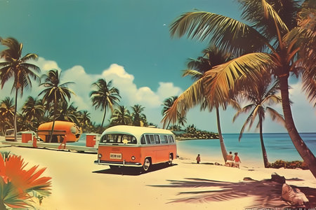 retro postcard from sunny caribbean ai generated artの素材