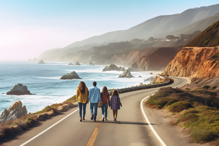 diverse family enjoying a scenic drive ai generated artの素材