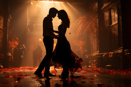 Young couple dancing tango in the night city. Love concept.の素材