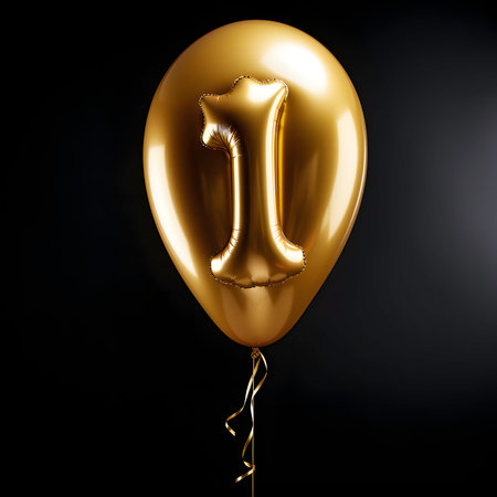 Number 1 gold balloon on black background. 3D Render Illustrationの素材