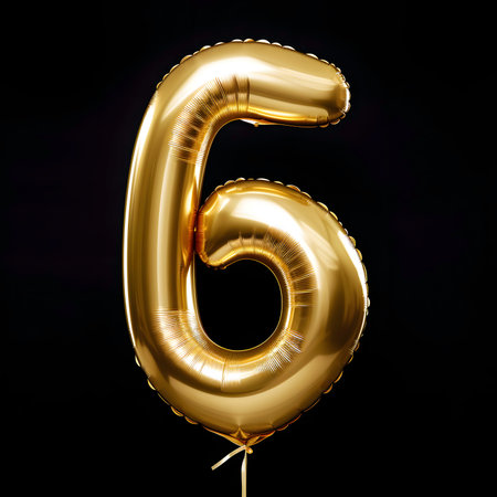 Number 6 made of gold inflatable balloon isolated on black background. 3d renderの素材