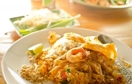 Thai food Pad thai , Stir fry noodles with shrimpの写真素材