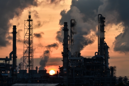 petrochemical plant at dawnのeditorial素材