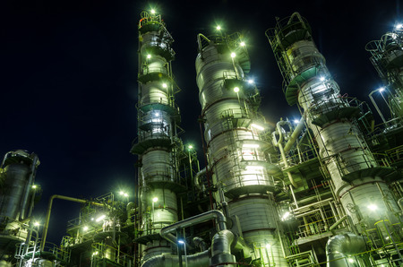 Column tower in petrochemical plant at twilightのeditorial素材