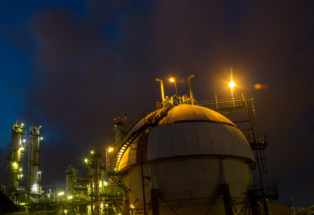 petrochemical plant and sphere tank gas at nightのeditorial素材