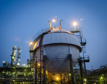 sphere tank gas petrochemical plant at nightのeditorial素材