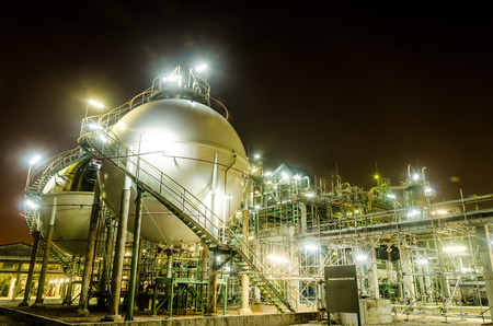 two sphere tank gas petrochemical industry at twilightのeditorial素材