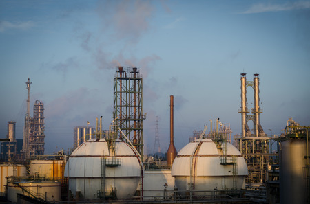 Gas storage tanks and petrochemical  plant at morning timeの写真素材