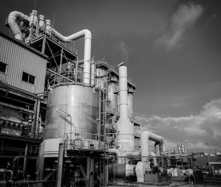 Storage tank Petrochemical industry. Black and white photoの写真素材