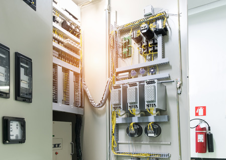 Electrical panel at a assembly line factory. Electricity distribution box.
Wires in electrical cabinetの写真素材