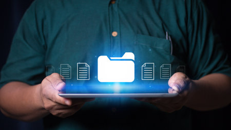 Document management concept. Electronic documents, Document management system and process automation. Search and managing files online document database.の写真素材