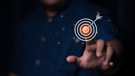 businessman holding target icon Business Growth and Vision, target Plans and Business Strategies and Competitive Advantage, Banking and Finance, Goal Achievement The path to succesの写真素材