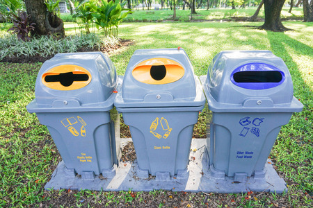 Creative bins of waste sorting in the parkの写真素材
