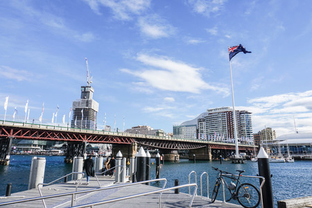 people are on the harbour in Australia with deep blue skyの写真素材