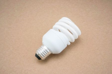 Twist LED light bulb with screw base in brown backgroundの写真素材
