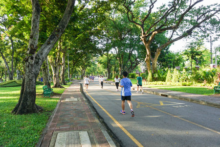 Jogging in the park in daylight