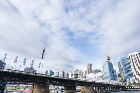 Bridge in the city surrounded by the buildings taken in Sydney Australia on 7 July 2016のeditorial素材