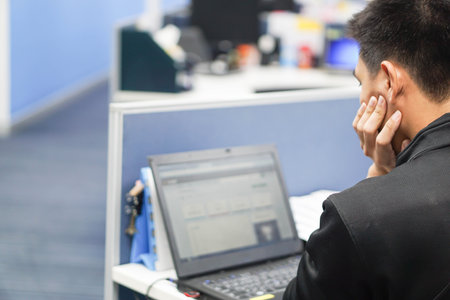 businessman in black shirt work with office notebook computer