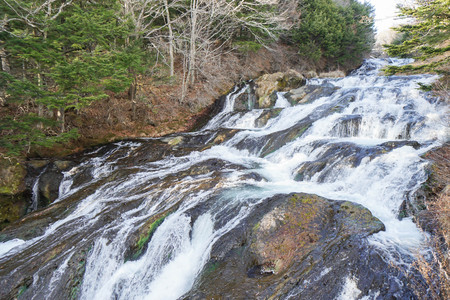 close up waterfall in Nikko Japanの写真素材