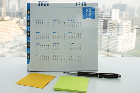 close up 2017 calendar with mock up postit for arranging meetingの写真素材