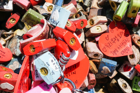 close up colorful locks of love taken at N Seoul Tower on 14 February 2017