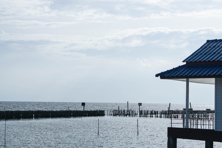 small house located nearby the riverの写真素材