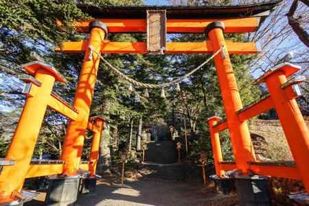 close up vintage shrine in orange color taken in Japan on 9 November 2016のeditorial素材