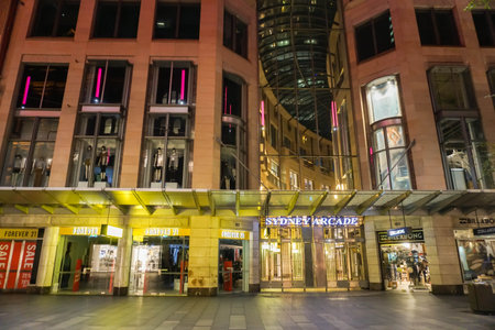 front of Sydney Arcade shopping center taken at night in Australia on 4 July 2016のeditorial素材