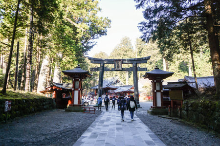 people go to the shrine in World Heritage zone in Nikko taken on 3 December 2016のeditorial素材