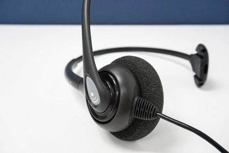 close up black call center headset for customer serviceの写真素材