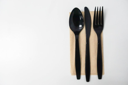 isolated cutlery on napkins for mealの写真素材