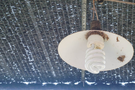 close up old spiral light bulb in vintage style on ceiling