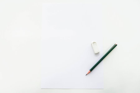 background of isolated mock up paper sheet with pencil and rubber